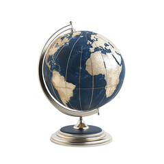 Isolated Decorative Desk Globe with Blue Oceans and Silver Stand