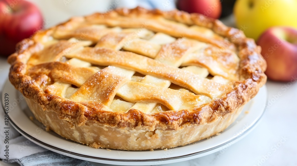 Poster delicious homemade apple pie with a golden crust and fresh apples : generative ai