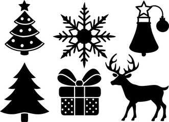 Vector Christmas Icons Silhouette Set. Festive Logo Inspirations