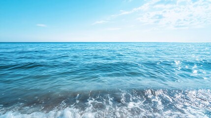 Fototapeta premium Crystal Clear Blue Ocean Water Just Before the Waves Gently Reach the Shoreline : Generative AI