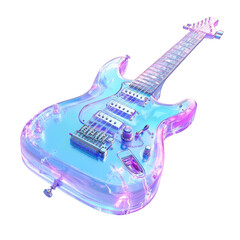 Isolated Transparent Blue Electric Guitar with Holographic Highlights