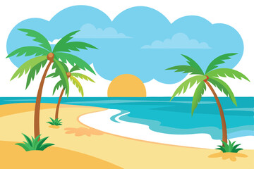 Obraz premium Breathtaking View of a Sunny Beach with Palm Trees and Soft Waves