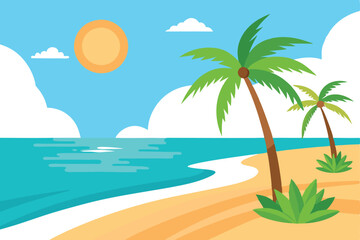 Obraz premium Breathtaking View of a Sunny Beach with Palm Trees and Soft Waves