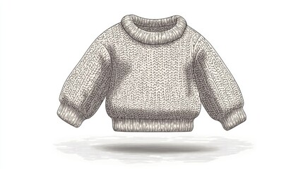 Illustration of a Cozy Neutral Colored Sweater with Puff Sleeves on a White Background, Representing Comfort and Versatility in Casual Fashion