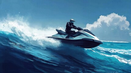 Fototapeta premium A man is riding a jet ski on a wave