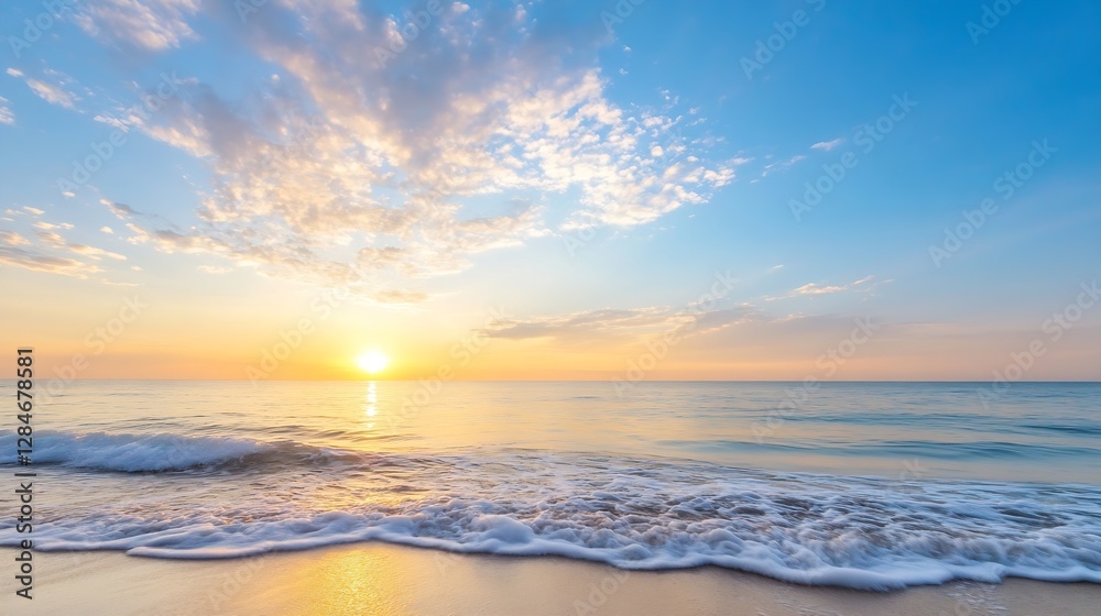 Poster breathtaking ocean sunset view with colorful clouds reflecting on the tranquil water : generative ai
