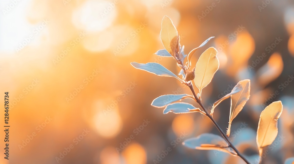 Leinwandbilder Delicate green leaves illuminated by warm sunlight creating a dreamy bokeh effect in nature : Generative AI