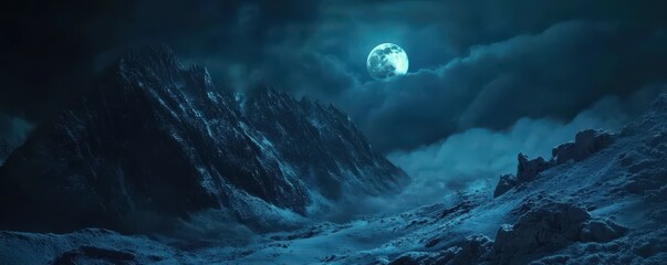 Fototapeta premium Majestic moonlit mountain peaks in a serene night landscape