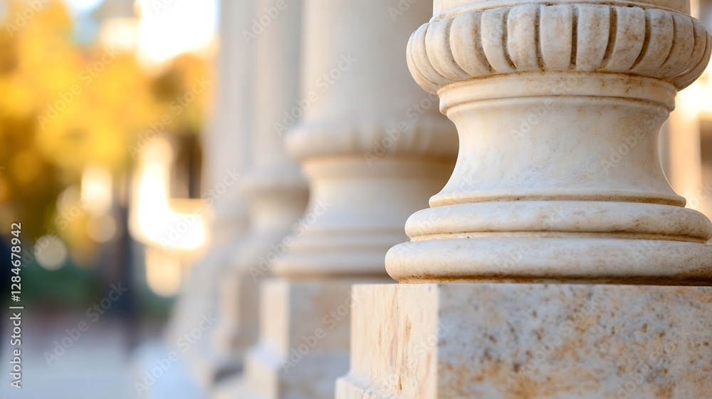 Poster elegant architectural details of classic columns in soft warm sunlight with blurred background : gen