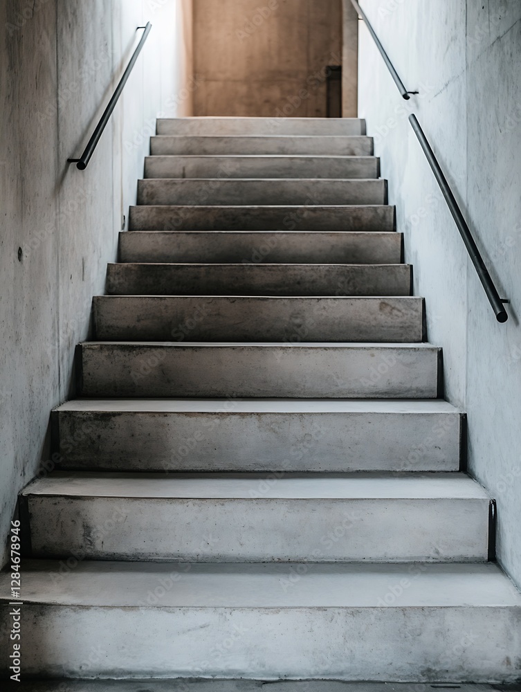 Poster minimalist photograph of concrete staircase leading upwards featuring clean lines and modern design 