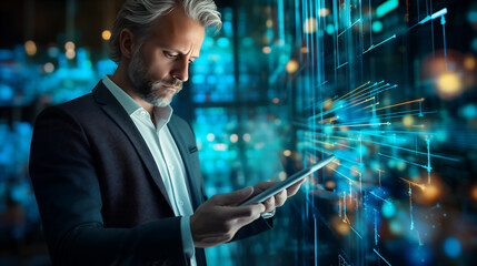 Futuristic Business Leader Analyzing Digital Data