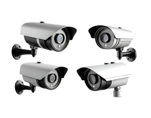 set of CCTV cameras isolated on transparent or white background