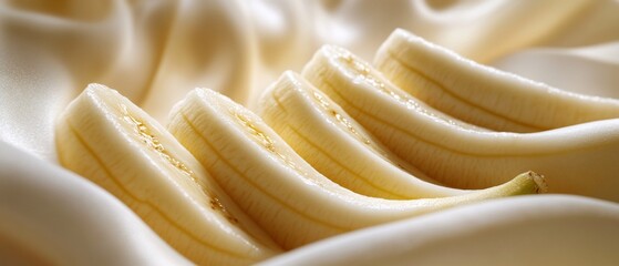 Fototapeta premium Sliced Bananas on Creamy Fabric