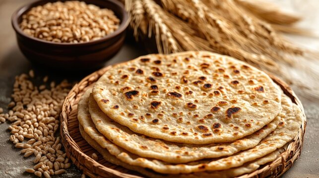 Roti with seeds on top, commonly made from whole wheat flour and sourdough starter.