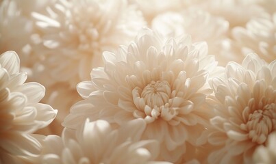 Soft Focus Cream Chrysanthemum Bouquet Close Up
