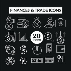 Financial Icons Bank Money icons collection Doodle startup business Finance money payment commerce investment economy 