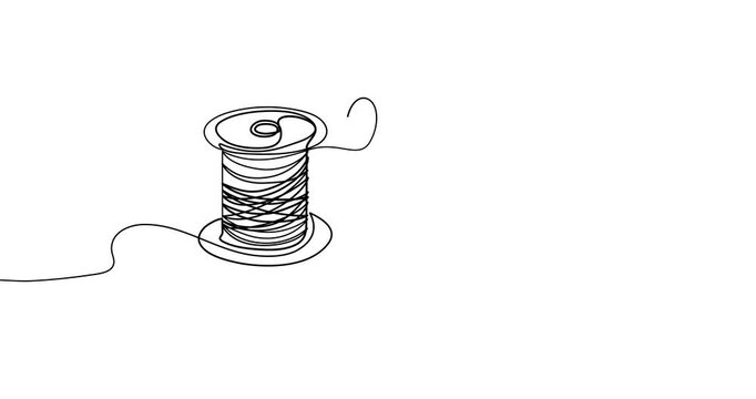 Thread spool, needle and scissors continuous line drawing, line-art, art animation online, continuous motion outline drawing, 4k stitch drawing video, embroidery, sewing, cutting.
