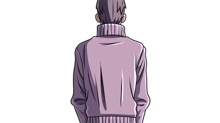 Obraz premium Back View Of A Young Man Wearing A Cozy Sweater In Neutral Tones With Short Gray Hair Standing Quietly In A Minimalist Artistic Setting