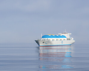LNG - Liquified natural gas tanker with gas tanks powered with h2 hydrogen engines on the ocean,...