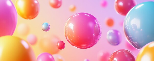 Colorful floating spheres in pastel background with glossy surfaces