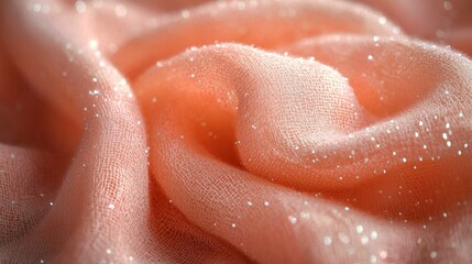 Fototapeta premium Soft peach fabric texture with subtle glitter, close-up