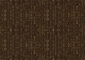 Hand-drawn unique abstract symmetrical seamless gold ornament on a dark brown background. Paper texture. Digital artwork, A4. (pattern: p14b)