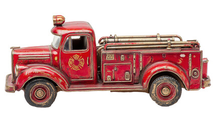 Isolated Antique Red Toy Fire Truck with Detailed Vintage Design