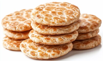 Stacked round cookies on white background