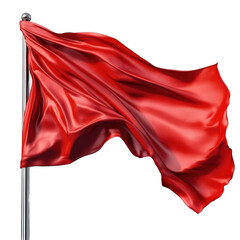 Isolated Dynamic Red Flag Fluttering in Breeze