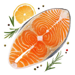 salmon part with skin, piece of fresh raw salmon sashimi on white or transparent background