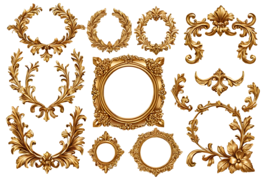 Ornate golden corner decoration frame isolated on a white or transparent background, png. - Powered by Adobe