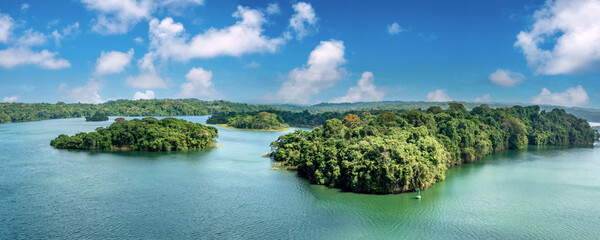 Protected nature surrounding Gatun Lake, a freshwater artificial lake to the south of Colón, Panama. It forms a major part of the Panama Canal
