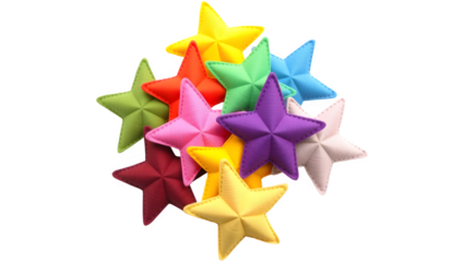 A colorful arrangement of star-shaped objects in various hues, showcasing a playful and vibrant design.