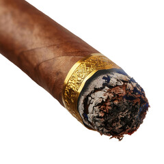 Isolated Burning Cigar with Gold Ring Close-Up