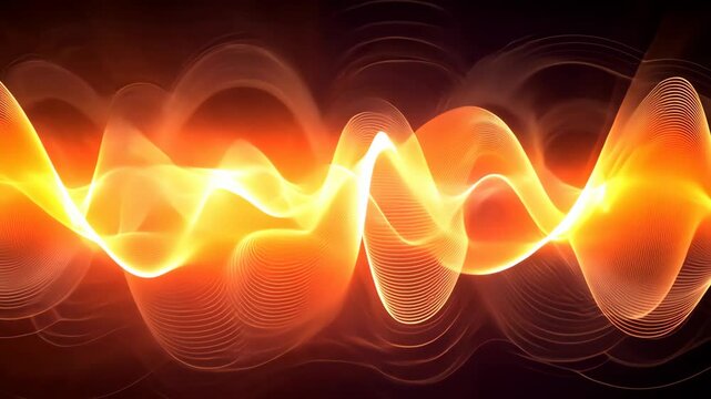 Dynamic sound waves display vibrant patterns of orange and yellow energy in a captivating abstract representation