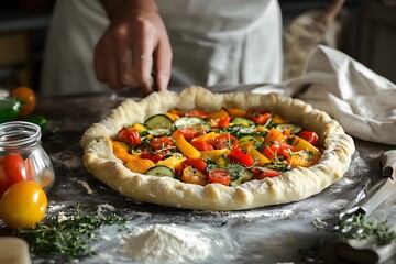rustic vegetable pie golden, flaky