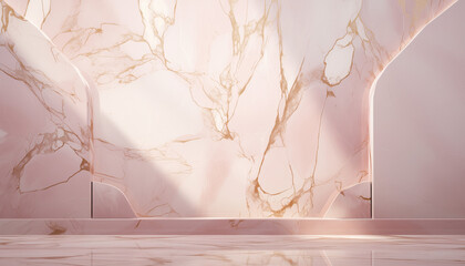 Pink and white product mock up scene, soft rose marble backdrop with a gold veins	