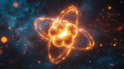 Obraz premium A mesmerizing display of swirling colors and radiant energy captures the essence of an atom, symbolizing the wonders of physics and the beauty of the cosmos