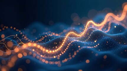 Abstract Waving Particle Technology Background Design. Abstract wave moving dots flow particles, hi-tech and big data background