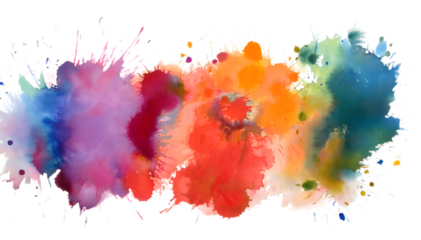 colorful set of watercolor splash stains isolated on white or transparent