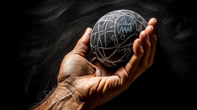 Hand Holding a Chalk-Drawn Globe Representing Knowledge and the World