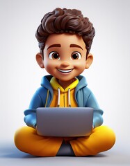 Caricatura de un niño con un computador portátil.