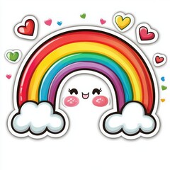A cheerful rainbow with a cute cartoon face and hearts. Vibrant colors and a playful design, perfect for kids' projects or designs.