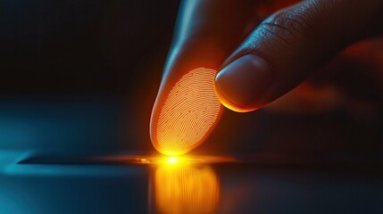 Securing digital access fingerprint recognition technology modern workspace high-tech imagery futuristic setting close-up view