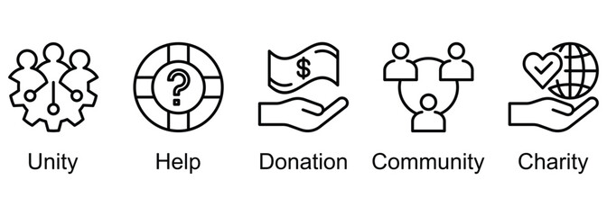 Volunteering banner web icon vector illustration of unity, help, donation, community, charity