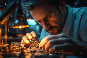 Close-up of a jeweler polishing an expensive timepiece