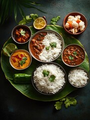 An assortment of traditional Indian curries on a plate.