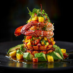  Lobster and Avocado Tower with Mango Salsa