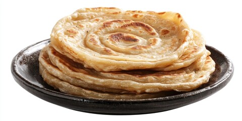 A stack of Indian flatbread, commonly known as parathas or puris. These are a popular part of many Indian dishes and can be enjoyed with chutney, curries or simply on their own.
