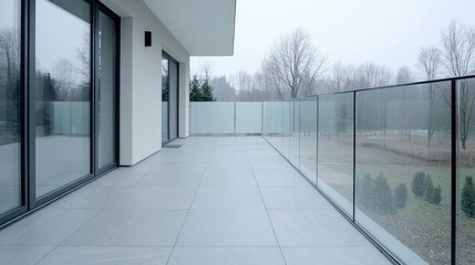 Modern Balcony, Exterior View, Foggy Day, Urban Living